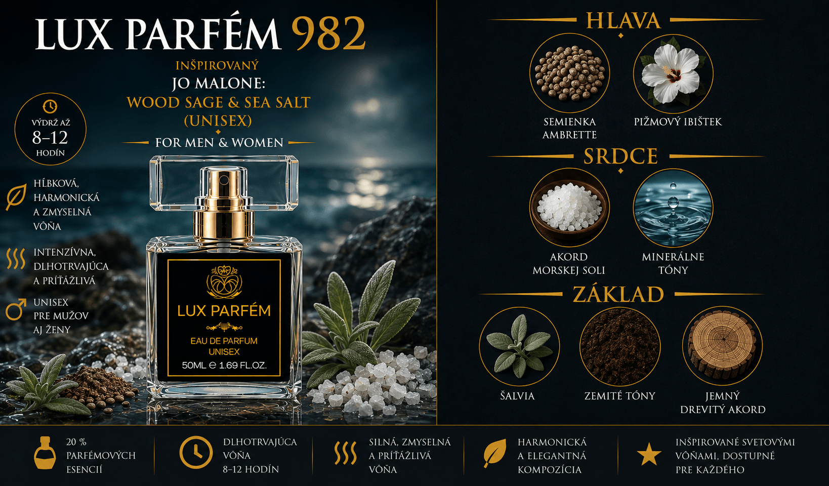 Lux Parfém 982 – Inšpirovaný Jo Malone: Wood Sage & Sea Salt (Unisex)